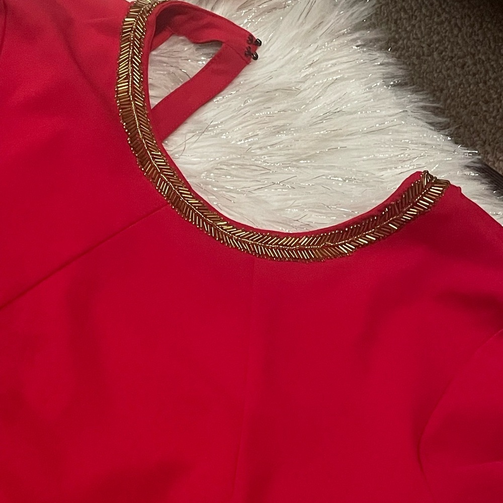 Elegant Red Dress with Gold Accents